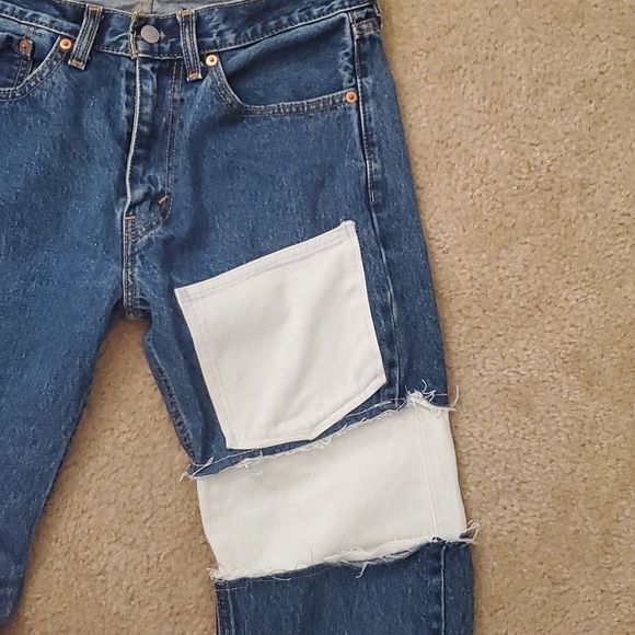 Levi's Distressed Hand Painted Cut Out 505 Jeans - 32 x 29 - Picture 4 of 11